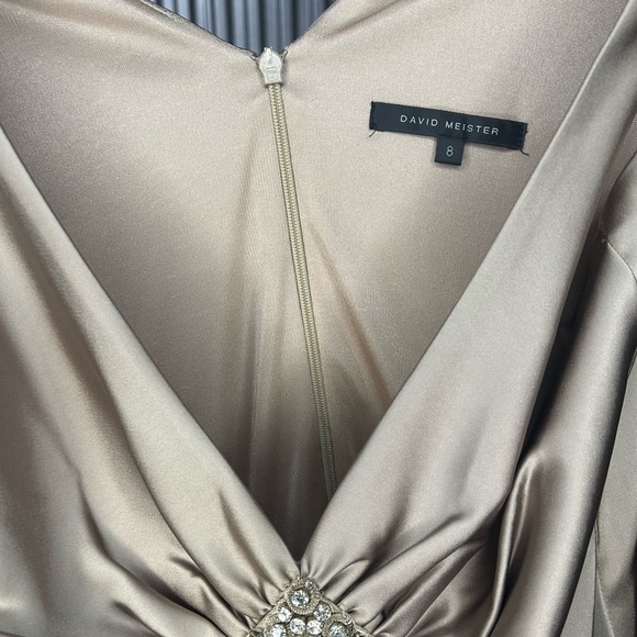 Women’s David Meister Gold Jeweled Acetate Nylon Sleeveless Midi Dress Size 8 - Picture 3 of 9